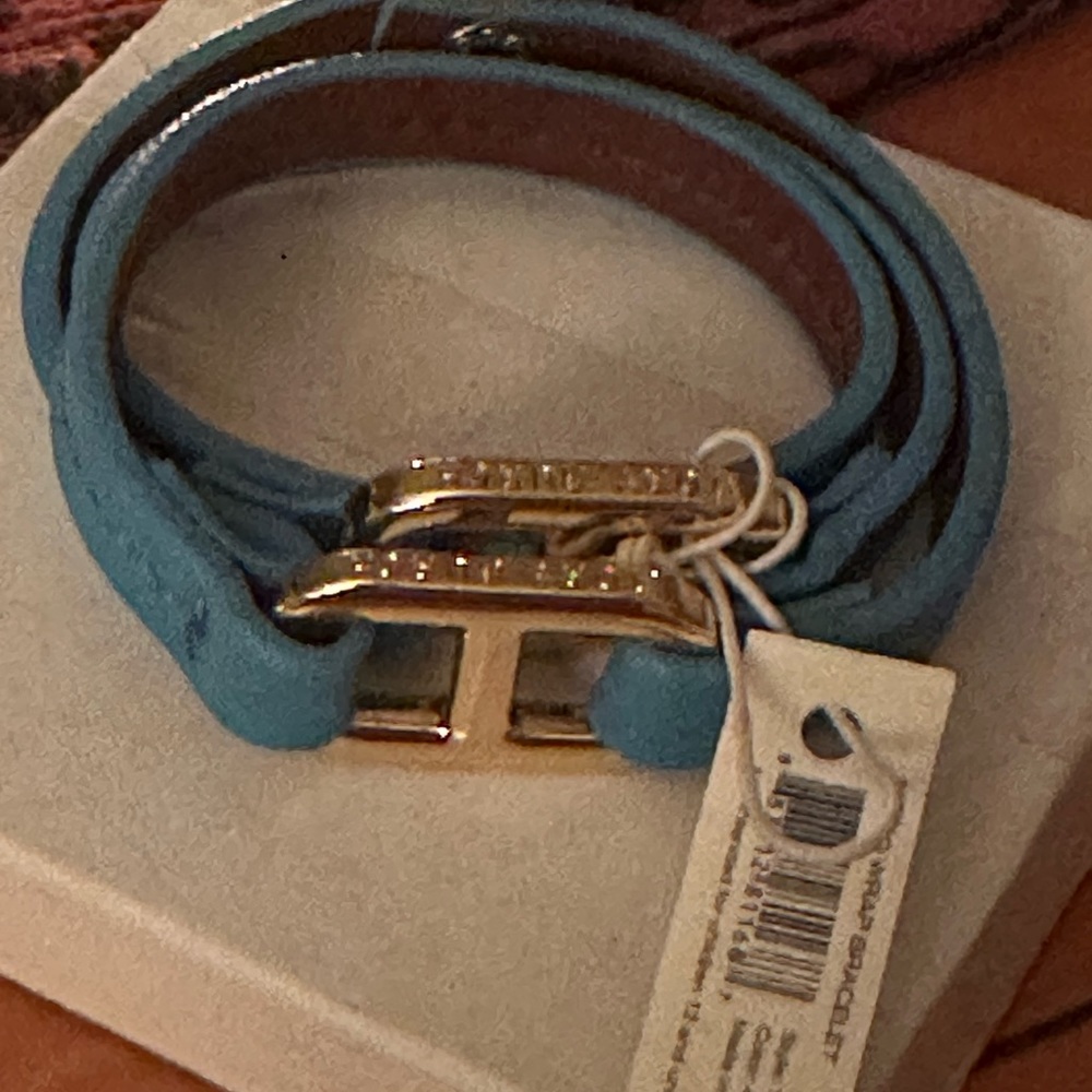 Tory Burch, Plato, blue and gold leather wrap bracelet